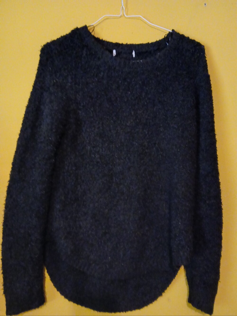 Cozy Black Fuzzy Crewneck Sweater - Women